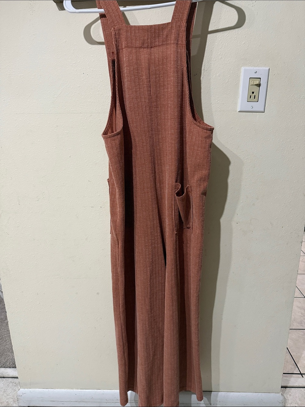 Three Bird Nest High Hopes Overalls Boho Jumpsuit in Rust Ribbed Wide-Leg - Picture 5 of 7